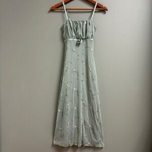 Womens Fairy Y2K Babydoll Dress Size XS Coquette Sheer Mesh Embroidered Prom Bow